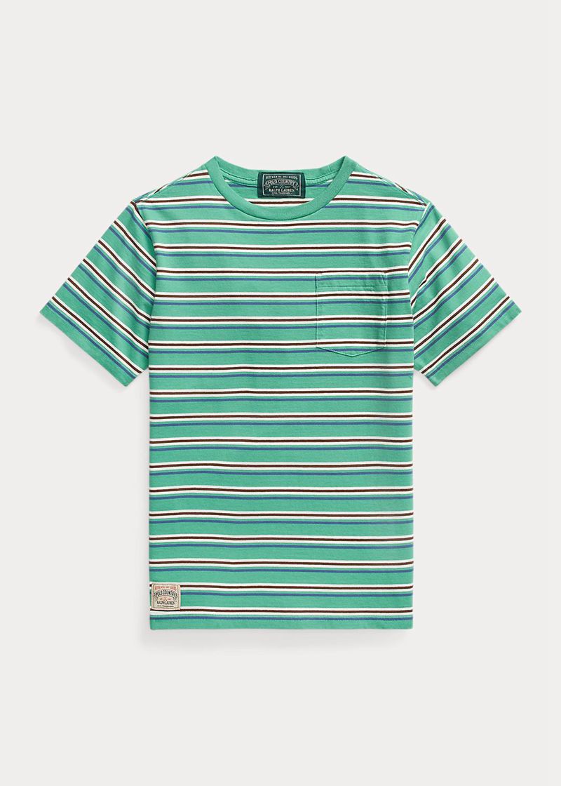 Camiseta Ralph Lauren Niño 6-14 Años Striped Cotton Jersey Pocket Chile Verde TFEIZ-3720